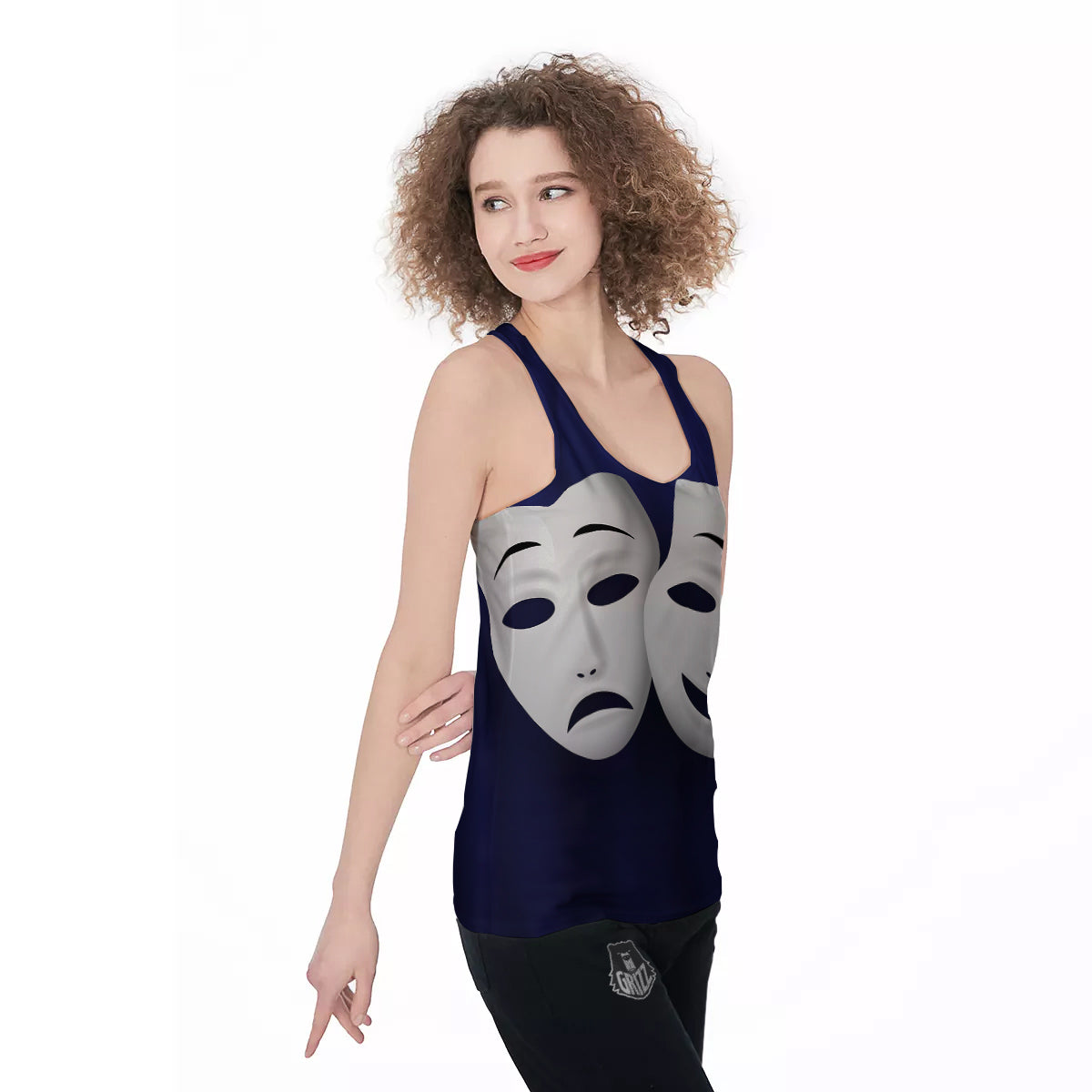 Theater Masks Tragedy And Comedy Print Women's Racerback Tank Top-grizzshop