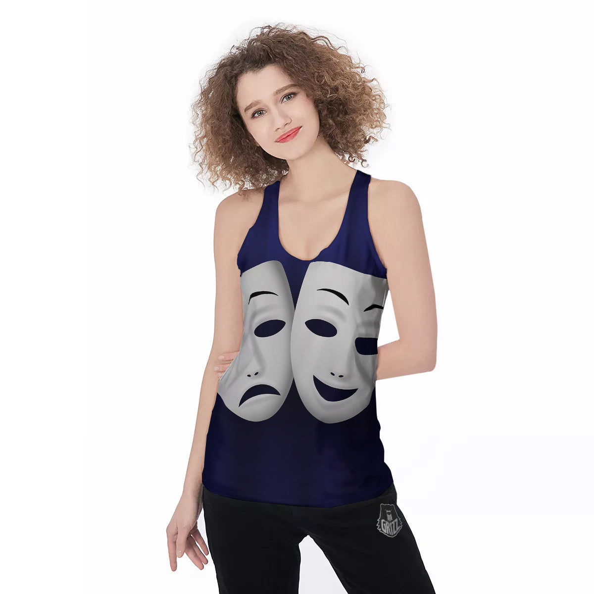 Theater Masks Tragedy And Comedy Print Women's Racerback Tank Top-grizzshop