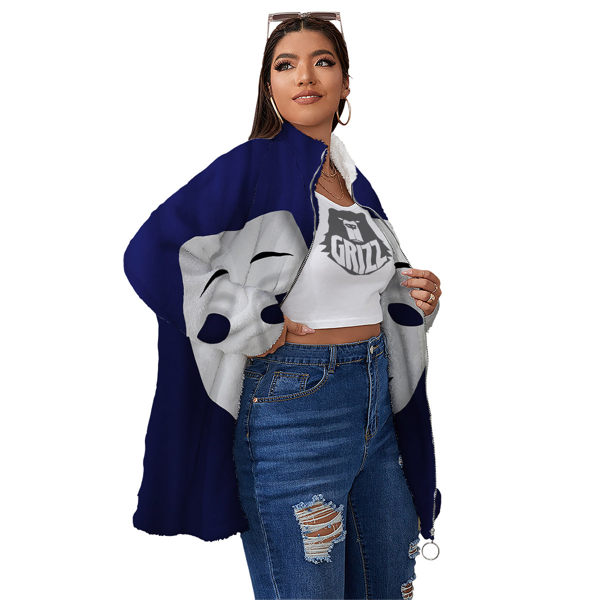 Theater Masks Tragedy And Comedy Print Women's Sherpa Jacket-grizzshop