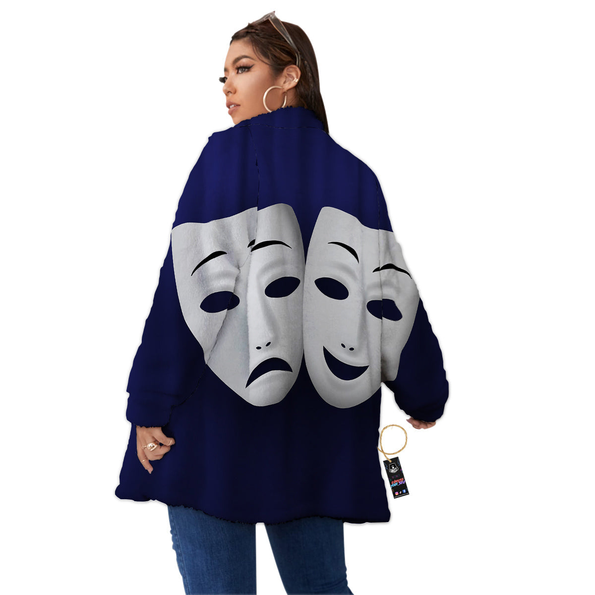 Theater Masks Tragedy And Comedy Print Women's Sherpa Jacket-grizzshop