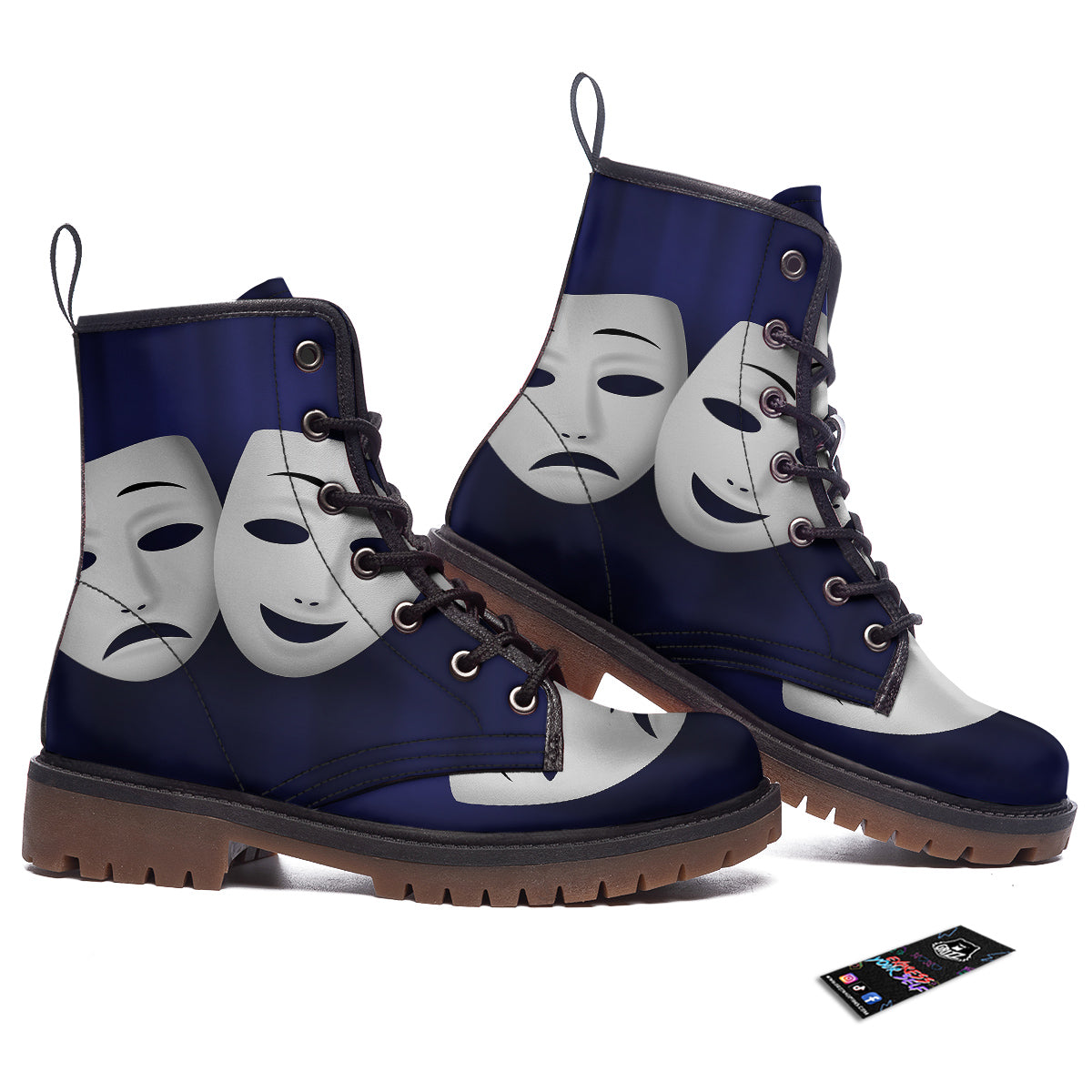 Theater Masks Tragedy And Comedy Print Work Boots-grizzshop