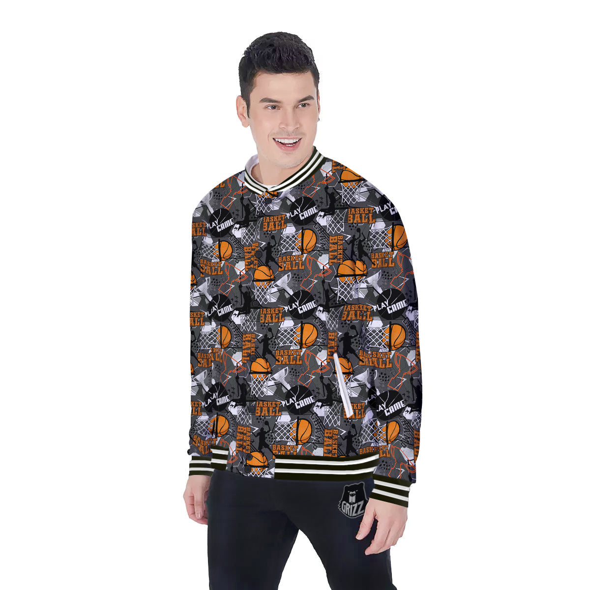 Theme Basketball Print Pattern Baseball Jacket-grizzshop