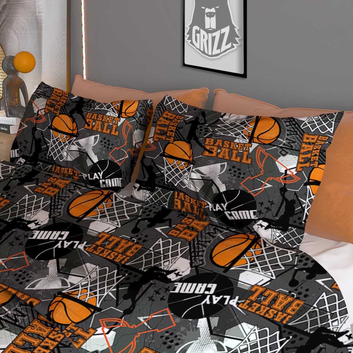 Theme Basketball Print Pattern Duvet Cover Bedding Set-grizzshop