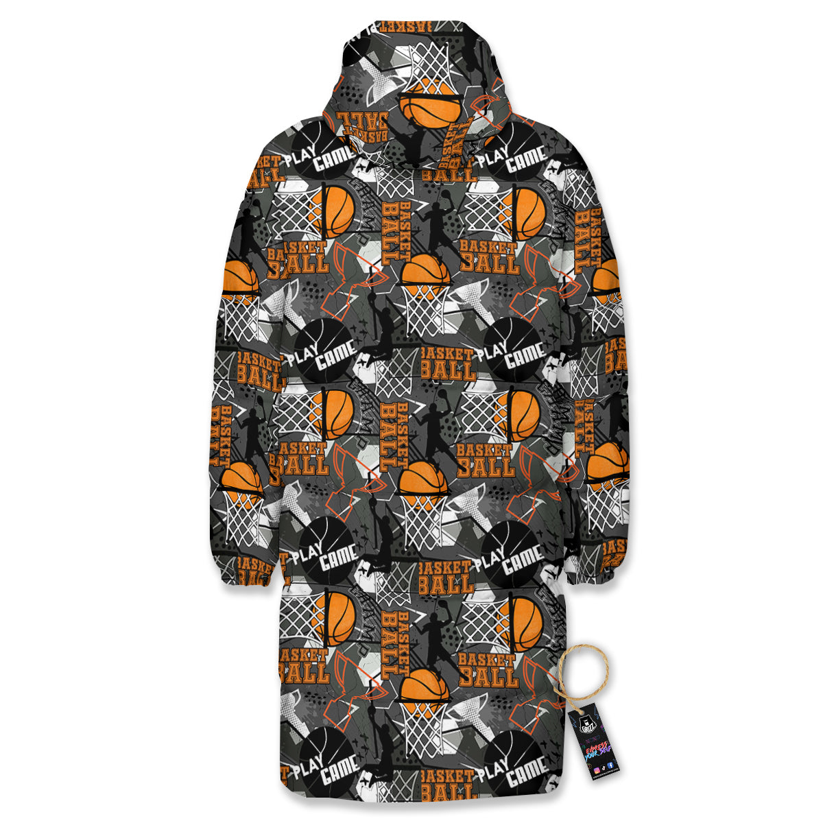 Theme Basketball Print Pattern Long Down Jacket-grizzshop