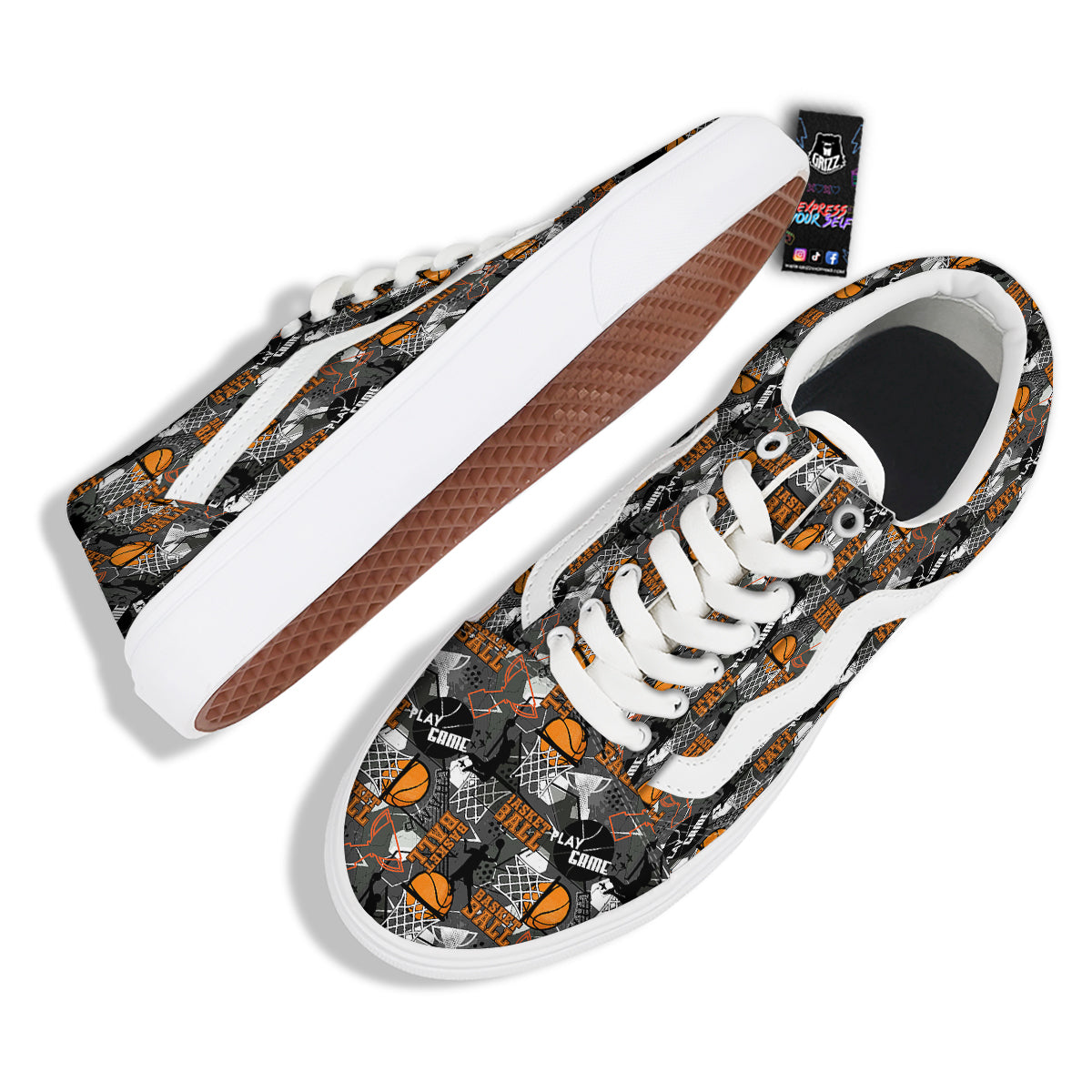 Theme Basketball Print Pattern Skate Shoes-grizzshop