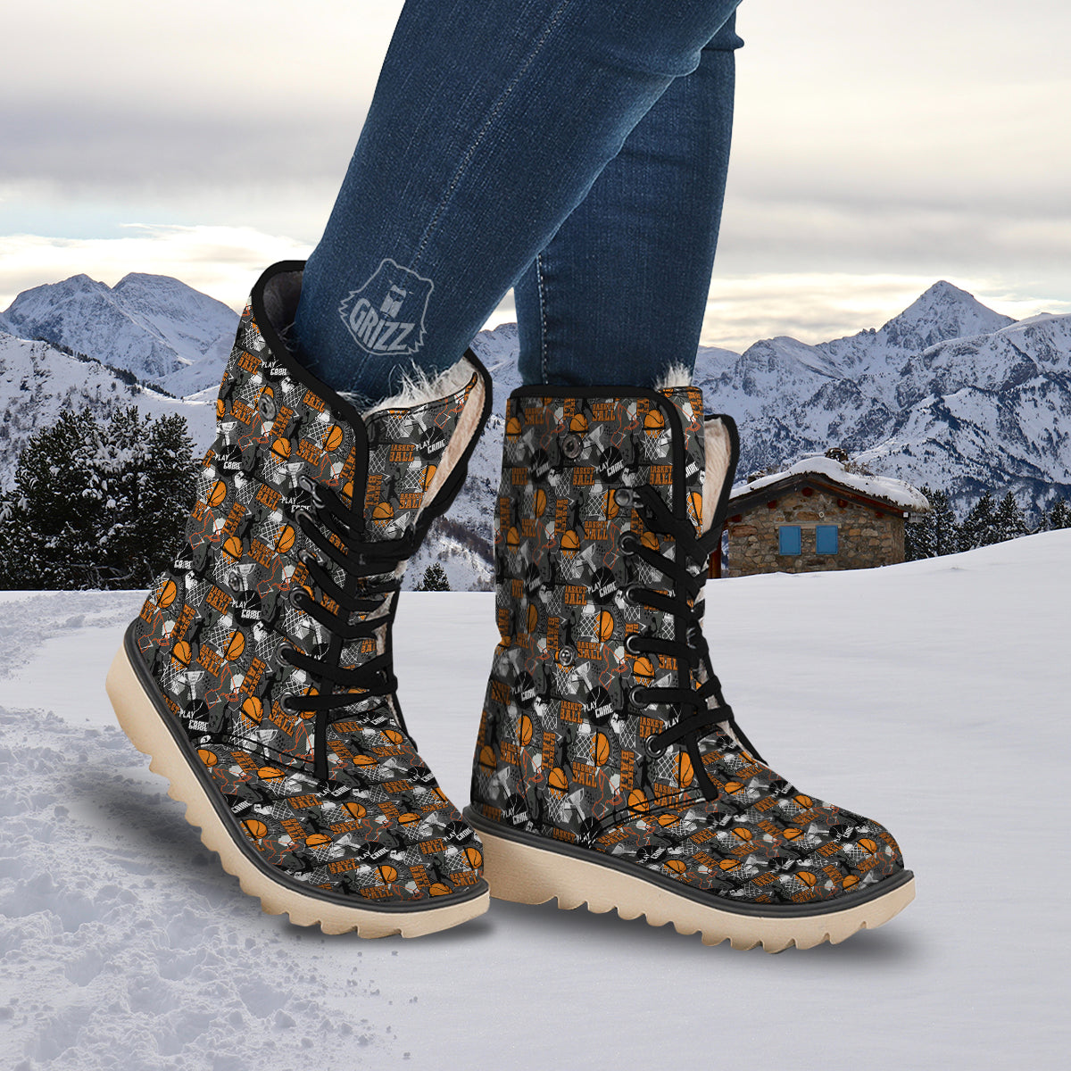 Theme Basketball Print Pattern Snow Boots-grizzshop