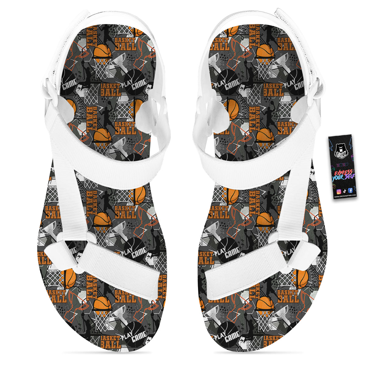 Theme Basketball Print Pattern White Open Toe Sandals-grizzshop