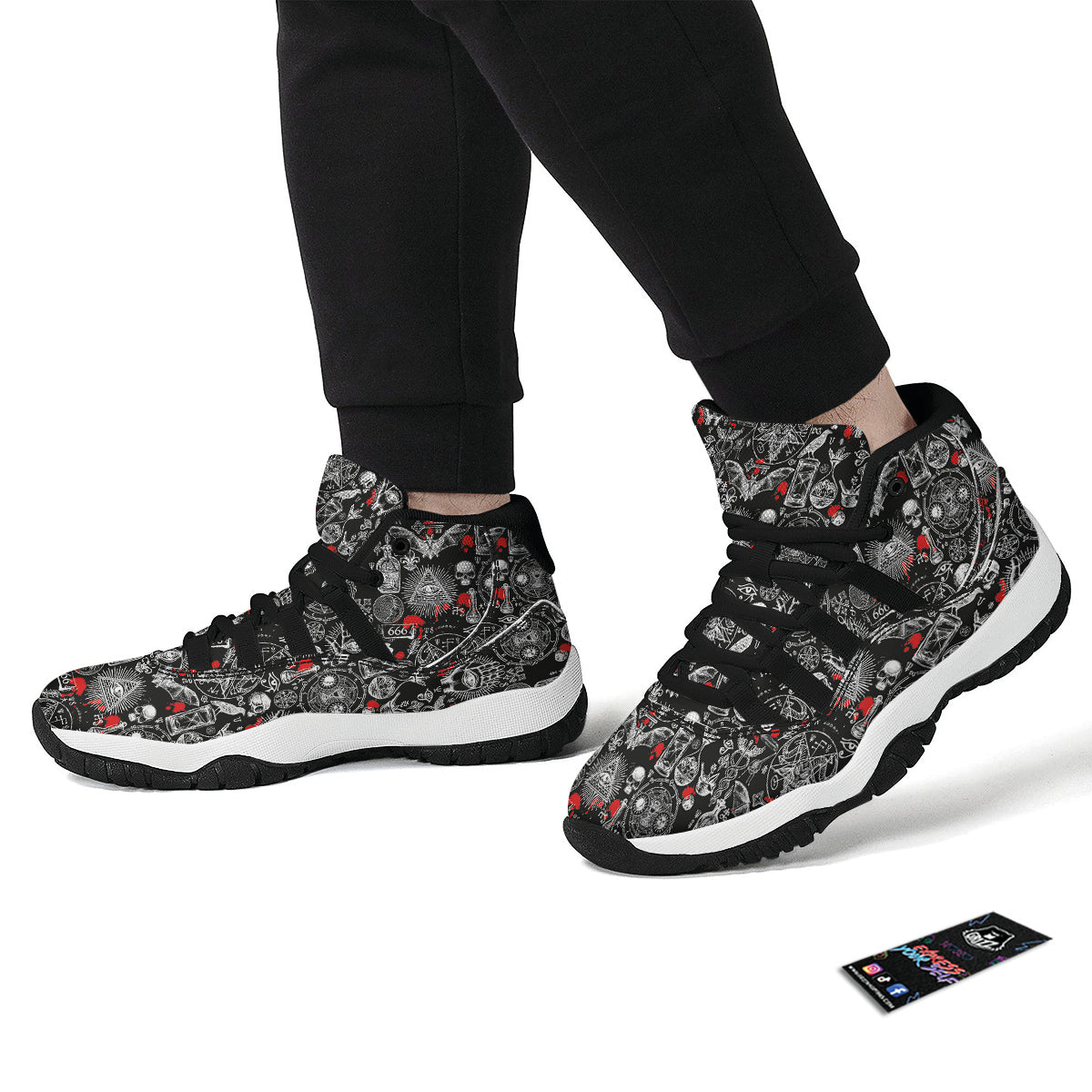 Theme Of Satanism Print Pattern Black Bball Shoes-grizzshop