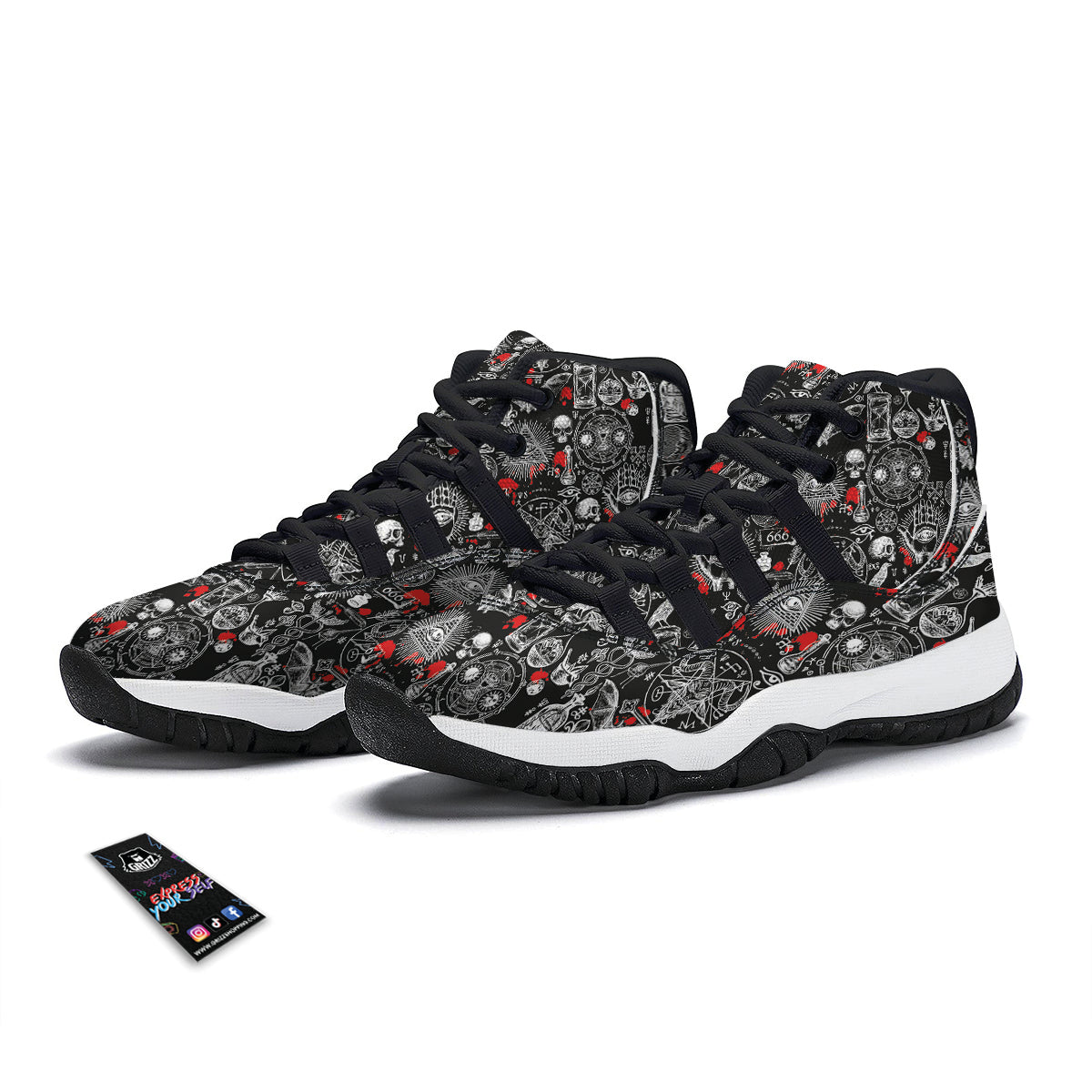 Theme Of Satanism Print Pattern Black Bball Shoes-grizzshop