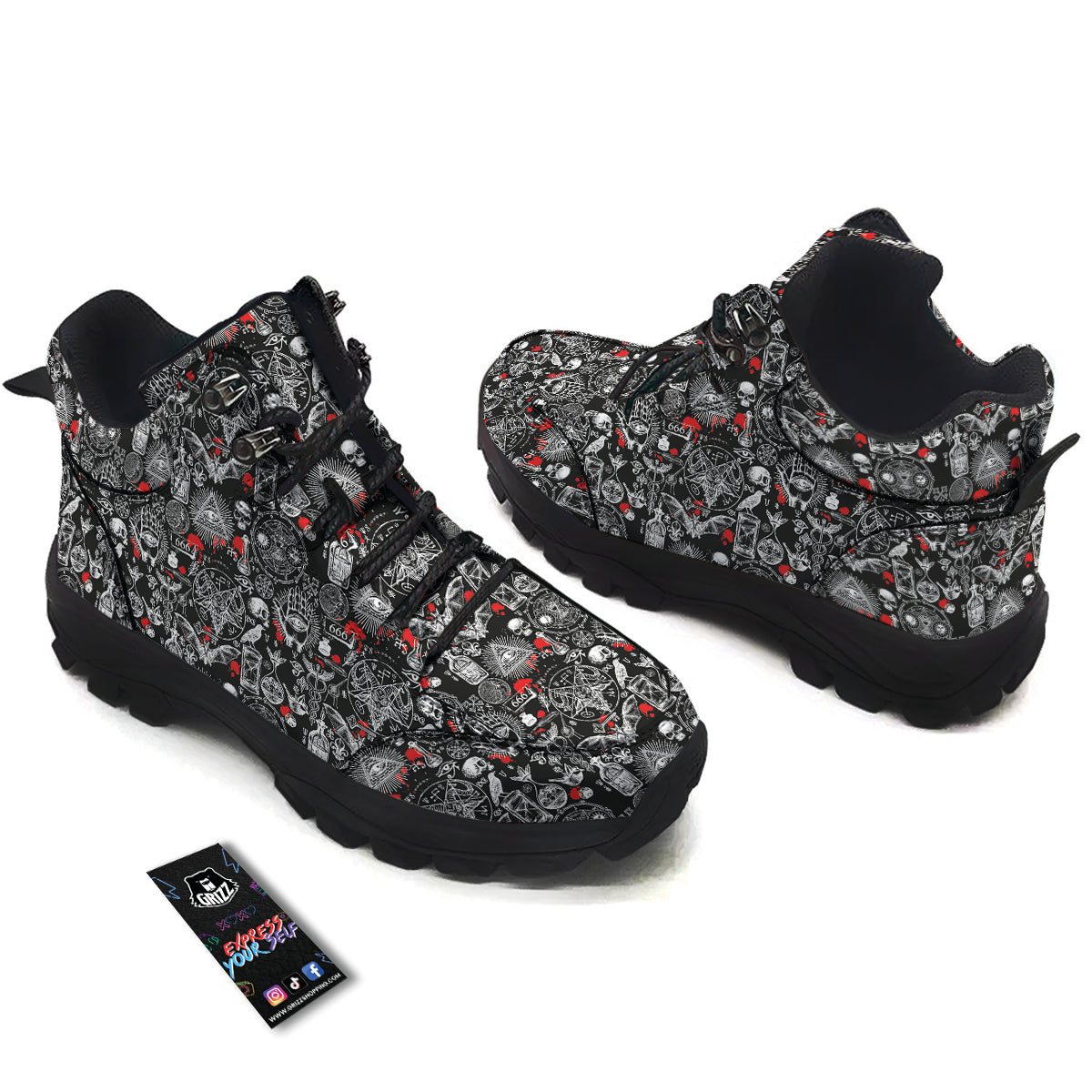 Theme Of Satanism Print Pattern Hiking Shoes-grizzshop