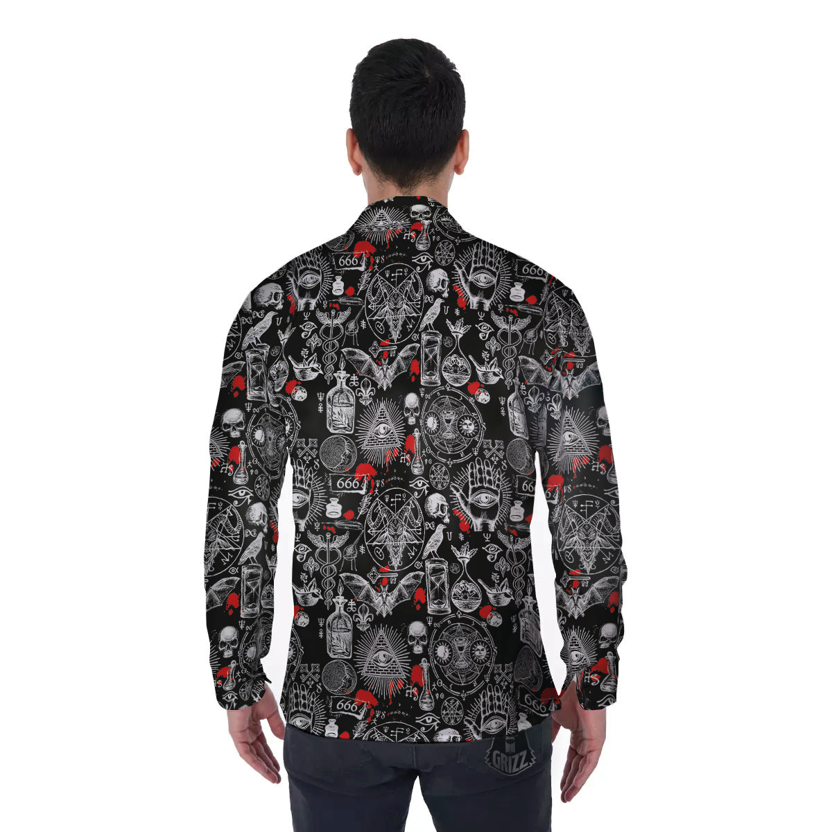 Theme Of Satanism Print Pattern Men's Long Sleeve Shirts-grizzshop