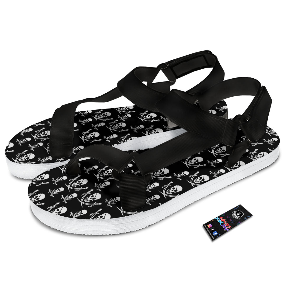 Theme Pirate Print Pattern Black Open Toe Sandals-grizzshop