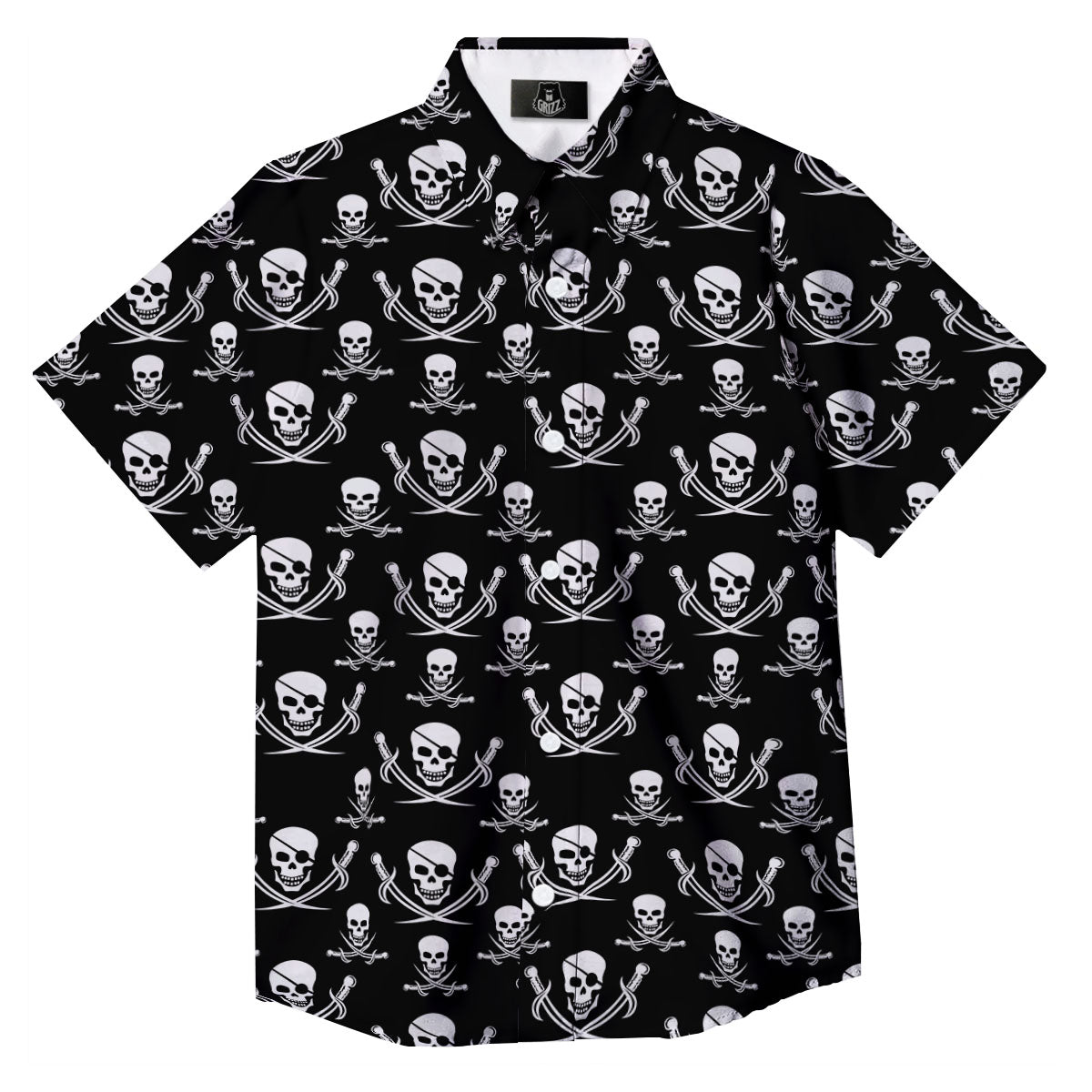 Theme Pirate Print Pattern Button Up Shirt-grizzshop