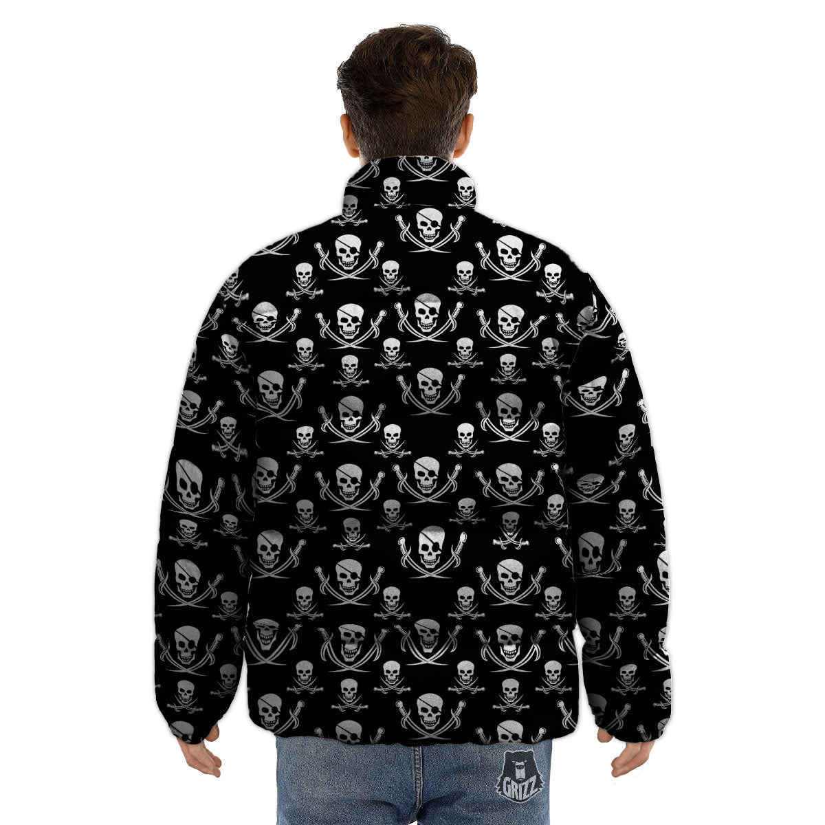 Theme Pirate Print Pattern Puffer Jacket-grizzshop