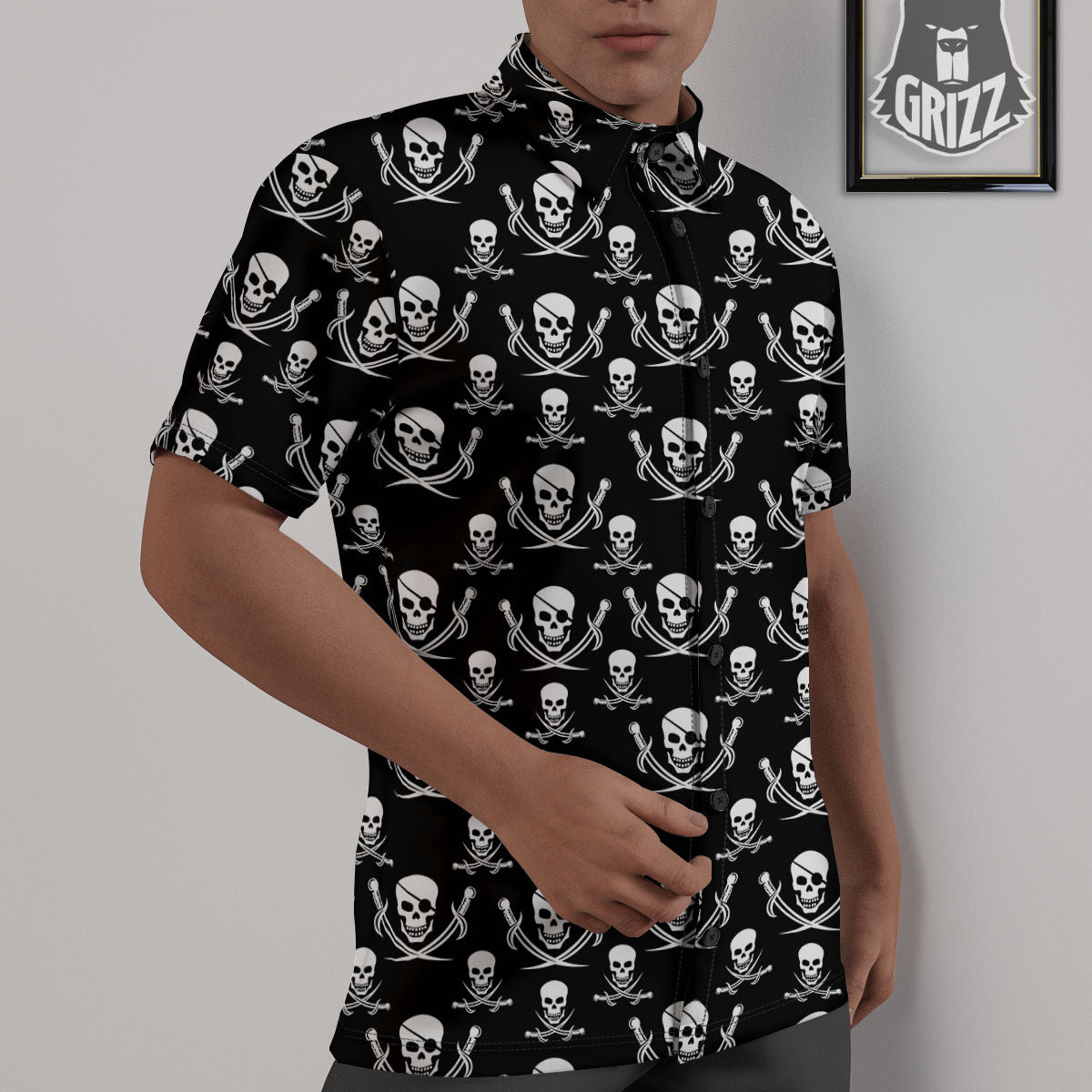 Theme Pirate Print Pattern Untucked Shirts-grizzshop