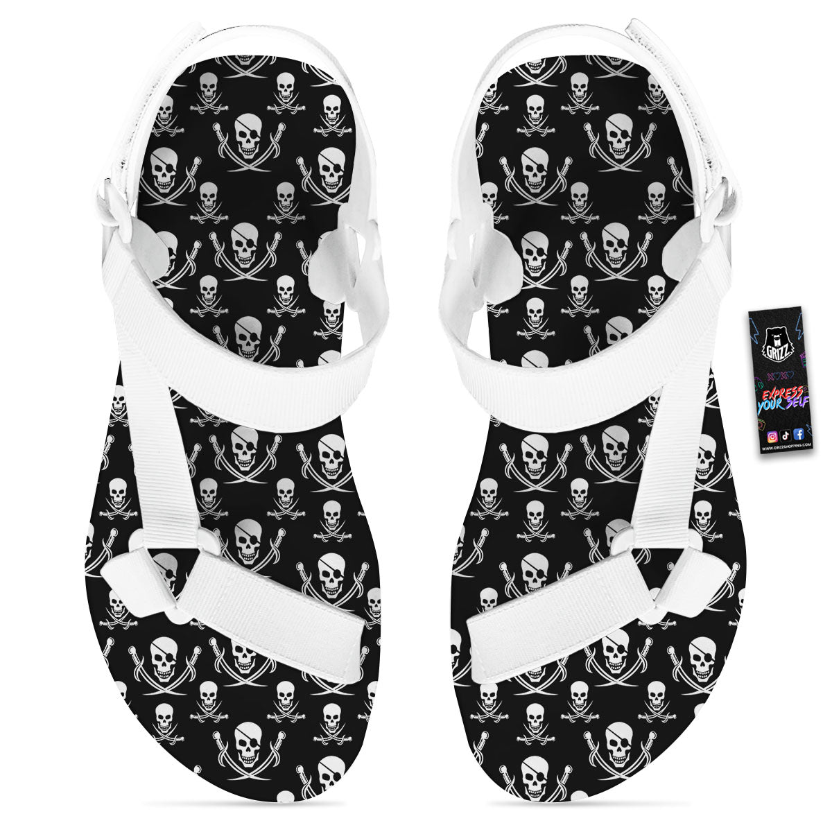Theme Pirate Print Pattern White Open Toe Sandals-grizzshop