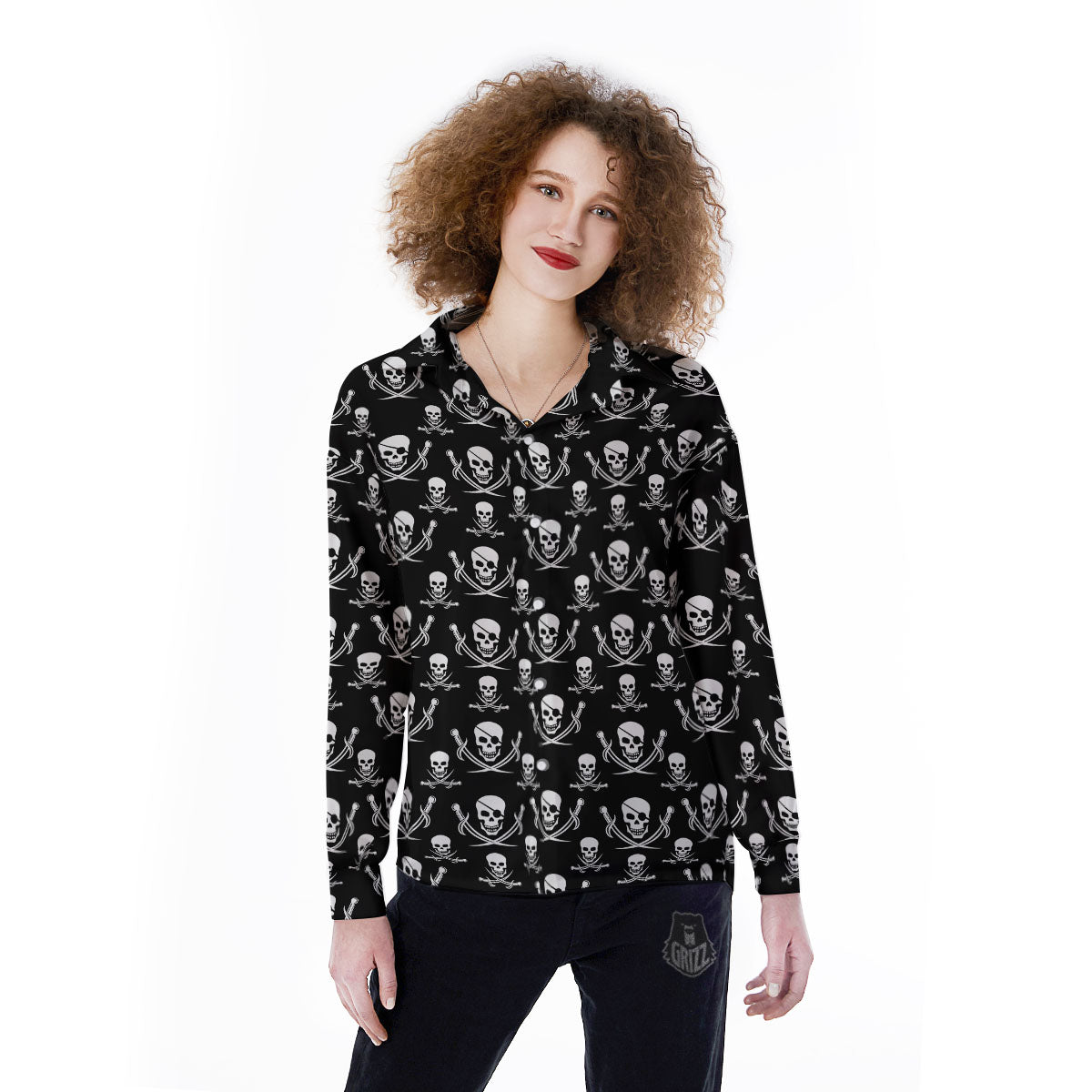 Theme Pirate Print Pattern Women's Long Sleeve Shirts-grizzshop