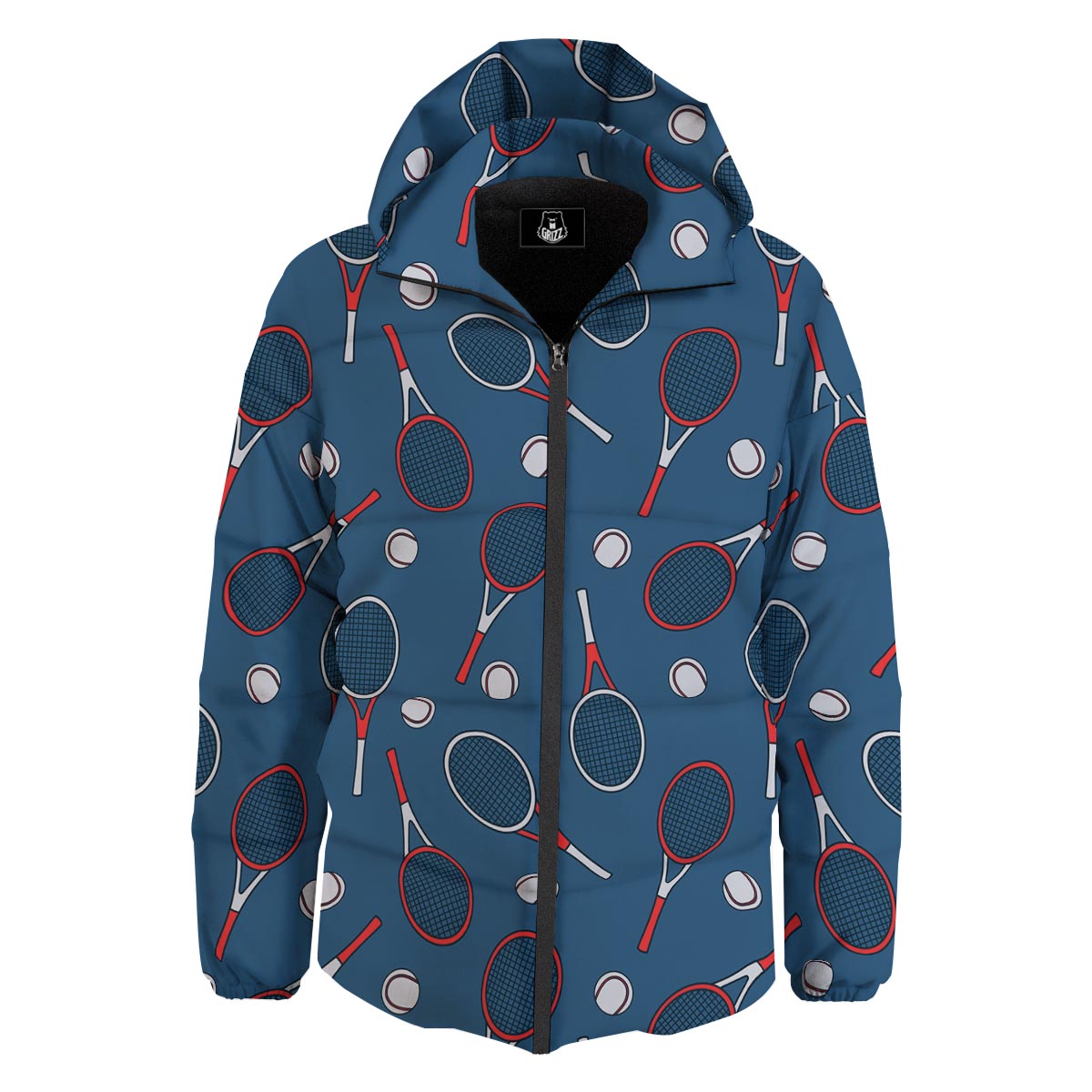 Theme Tennis Print Pattern Down Jacket-grizzshop
