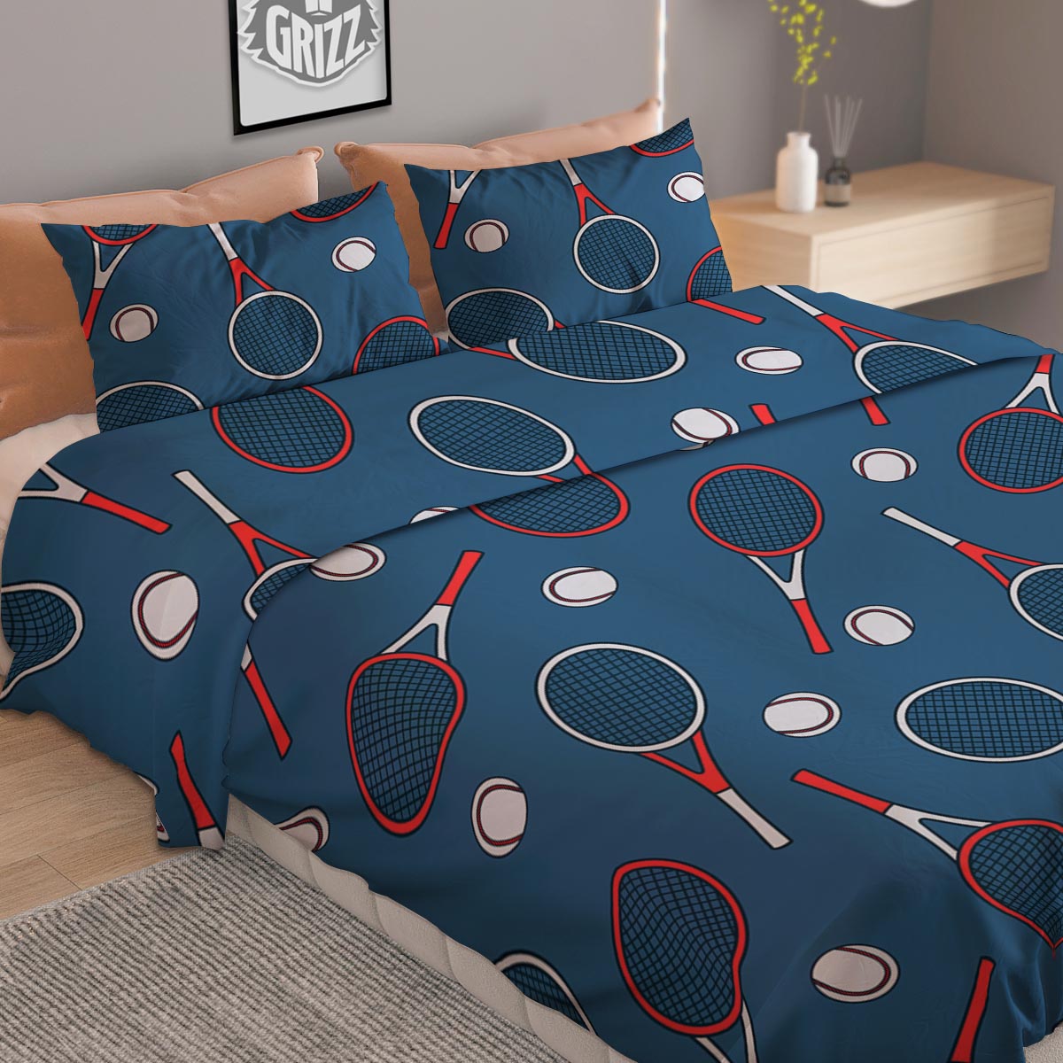 Theme Tennis Print Pattern Duvet Cover Bedding Set