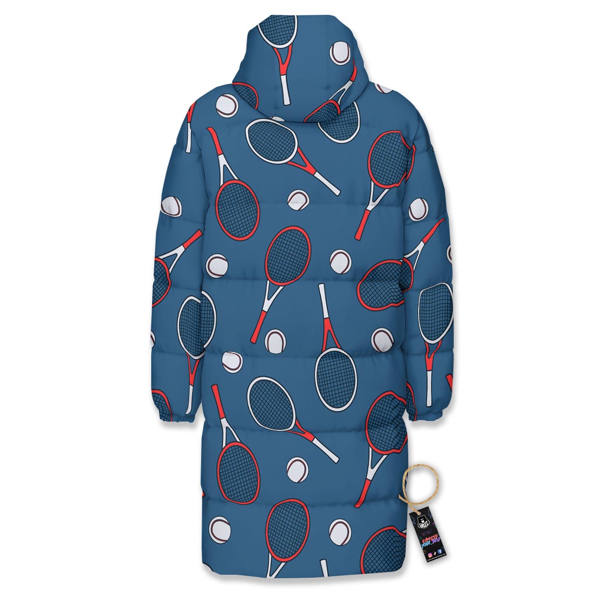 Theme Tennis Print Pattern Long Down Jacket-grizzshop