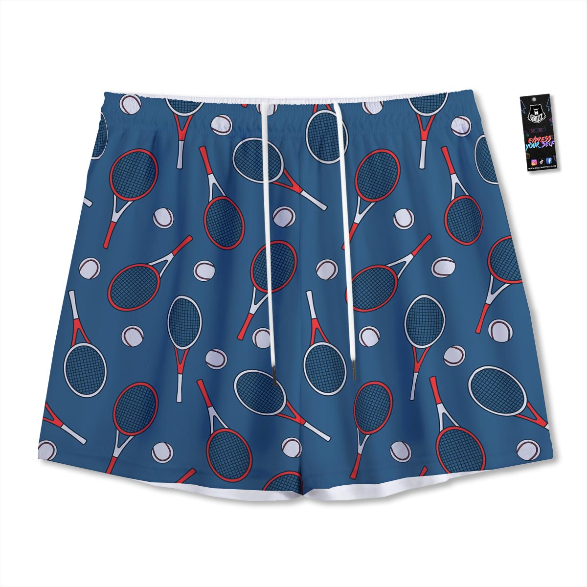 Theme Tennis Print Pattern Mesh Shorts