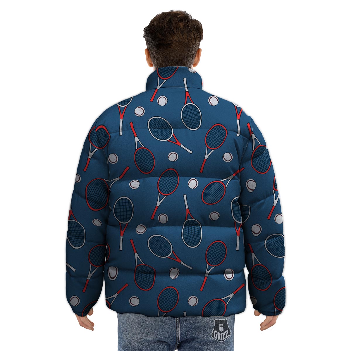 Theme Tennis Print Pattern Puffer Jacket-grizzshop