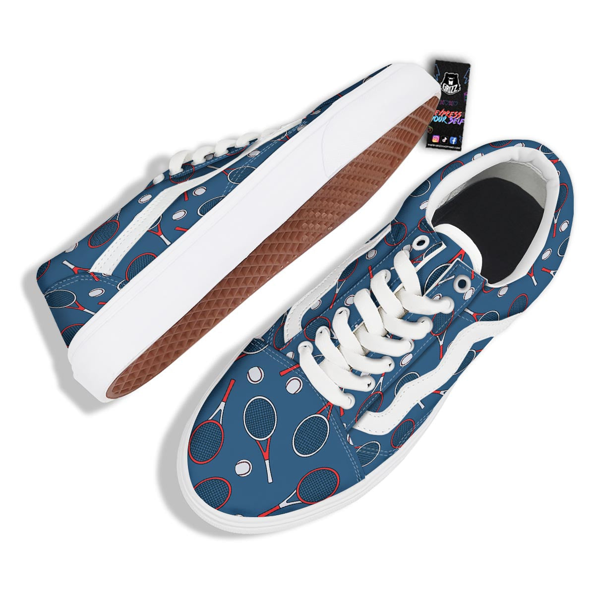 Theme Tennis Print Pattern Skate Shoes-grizzshop