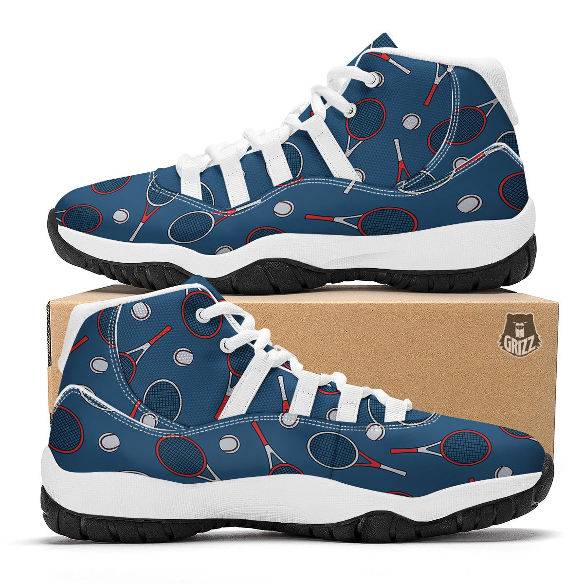 Theme Tennis Print Pattern White Bball Shoes-grizzshop