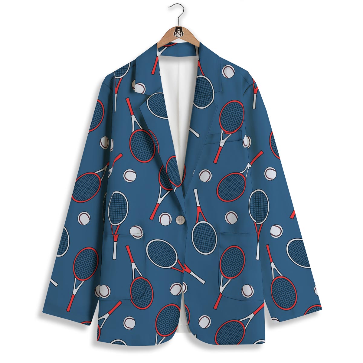 Theme Tennis Print Pattern Women's Blazer-grizzshop