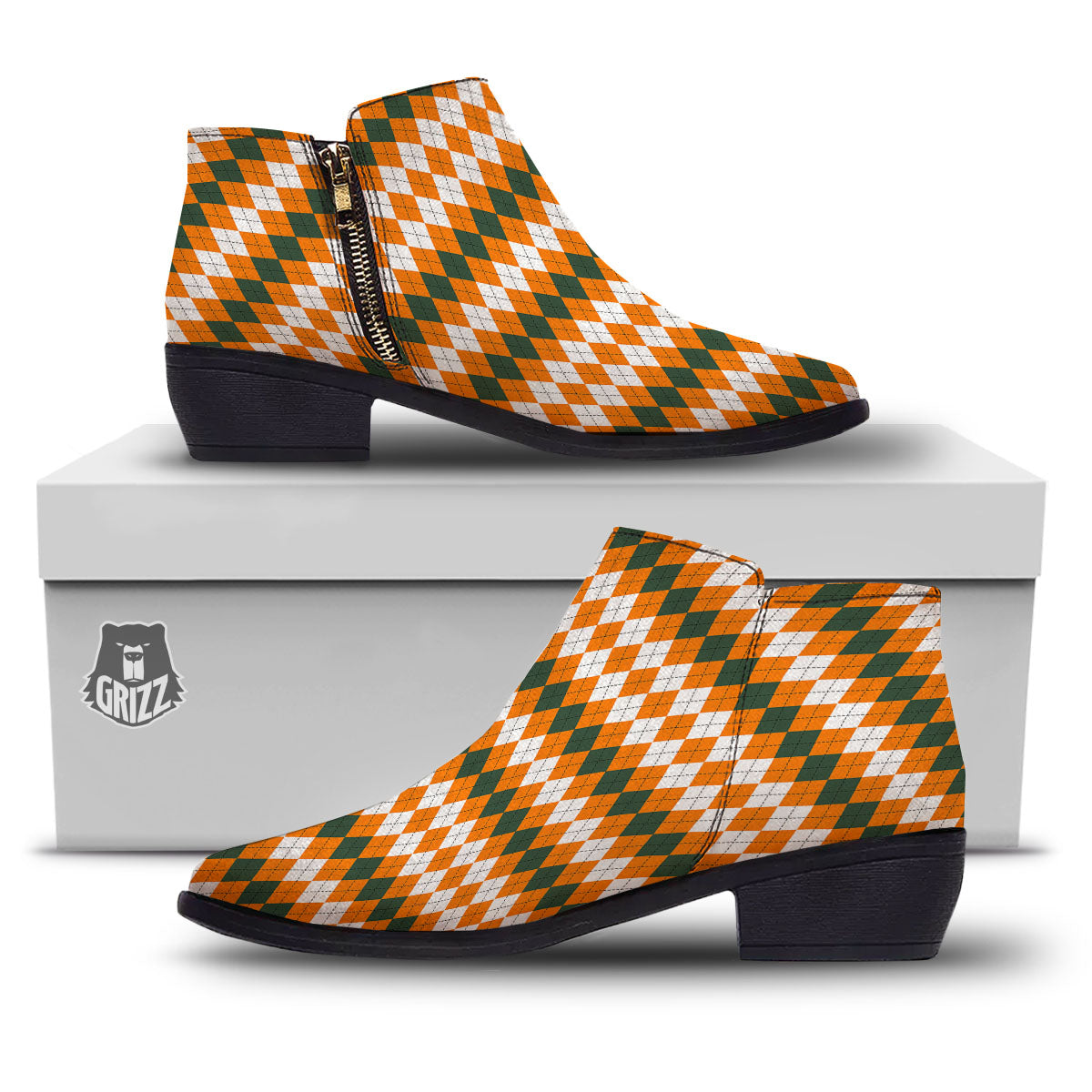 Themed Argyle Halloween Print Pattern Ankle Boots-grizzshop