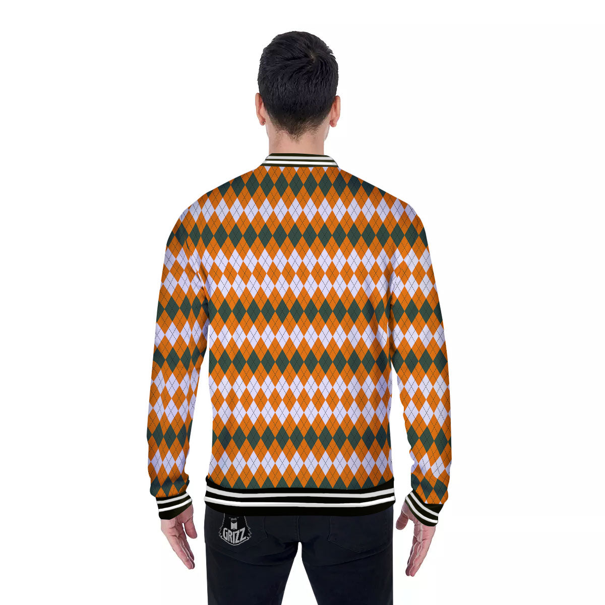 Themed Argyle Halloween Print Pattern Baseball Jacket-grizzshop