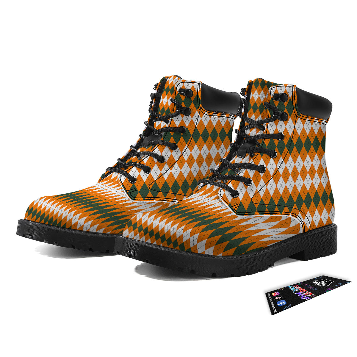 Themed Argyle Halloween Print Pattern Boots-grizzshop
