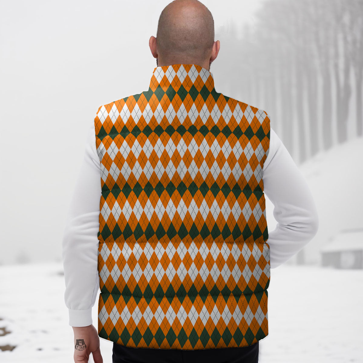 Themed Argyle Halloween Print Pattern Down Vest