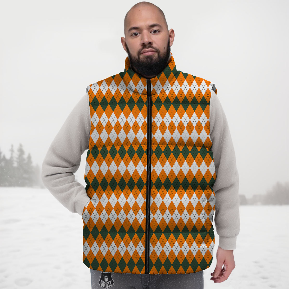 Themed Argyle Halloween Print Pattern Down Vest