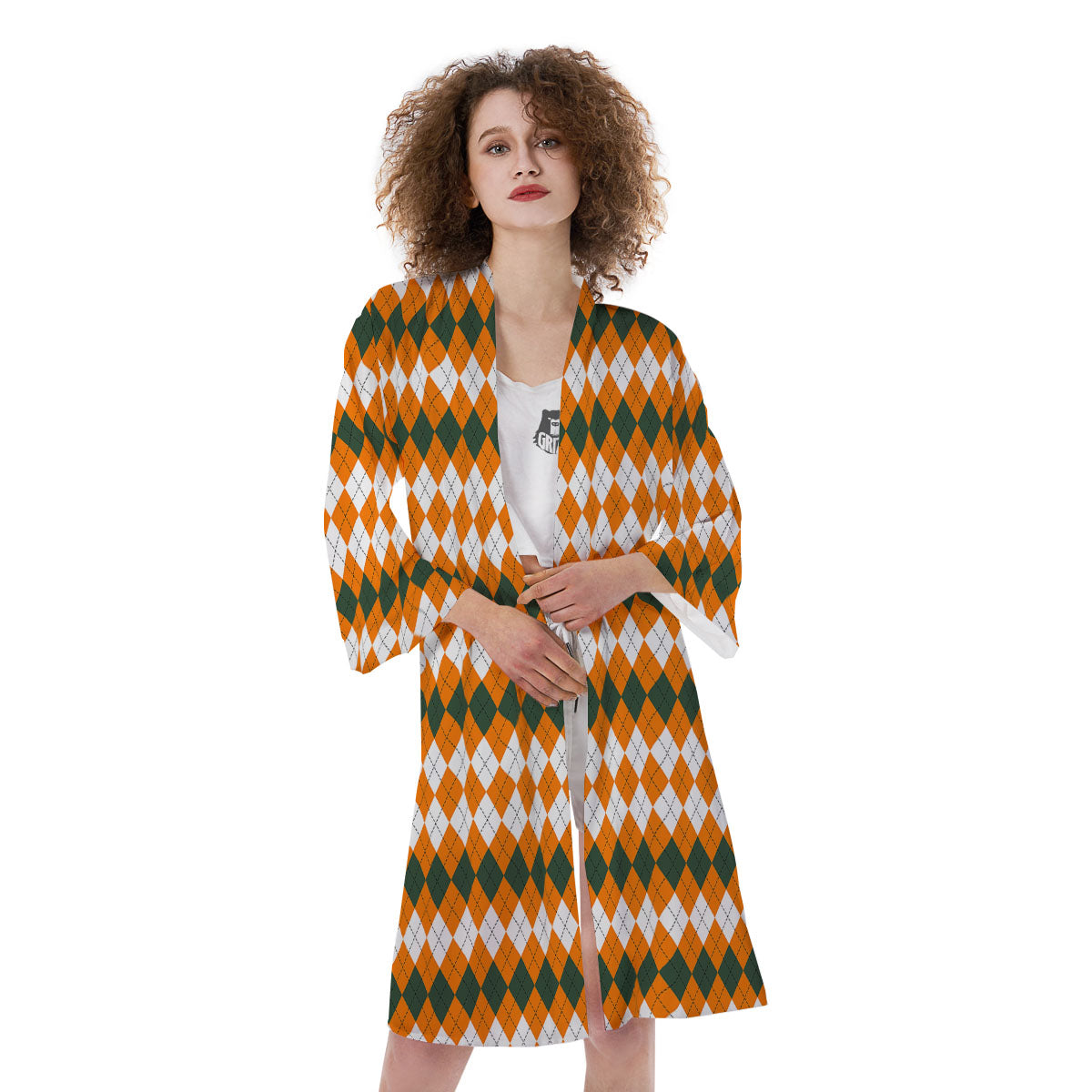 Themed Argyle Halloween Print Pattern Kimono-grizzshop