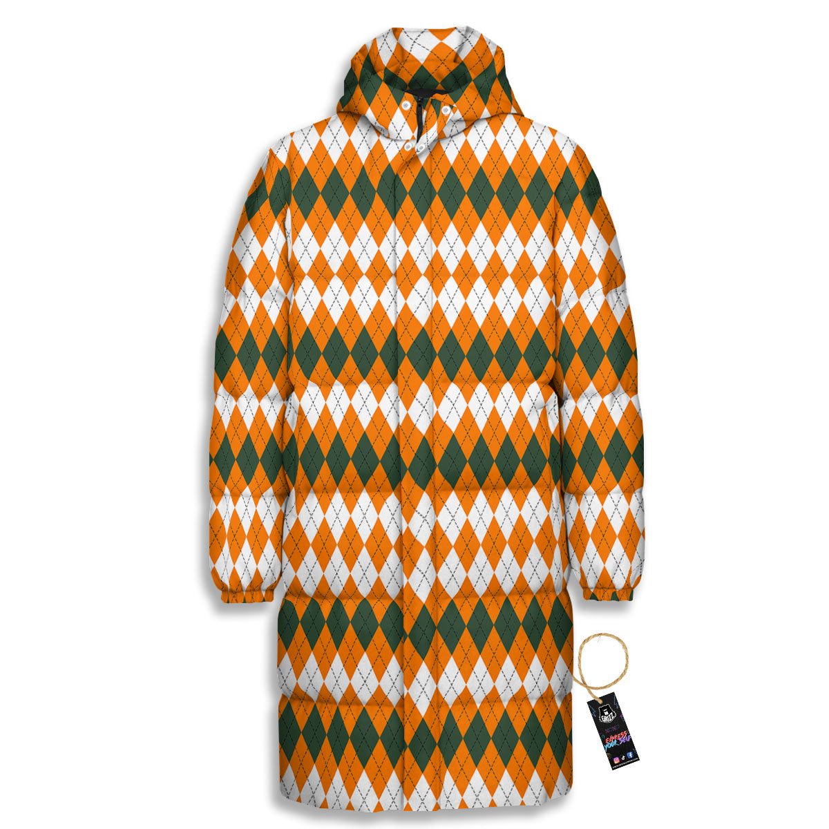 Themed Argyle Halloween Print Pattern Long Down Jacket-grizzshop