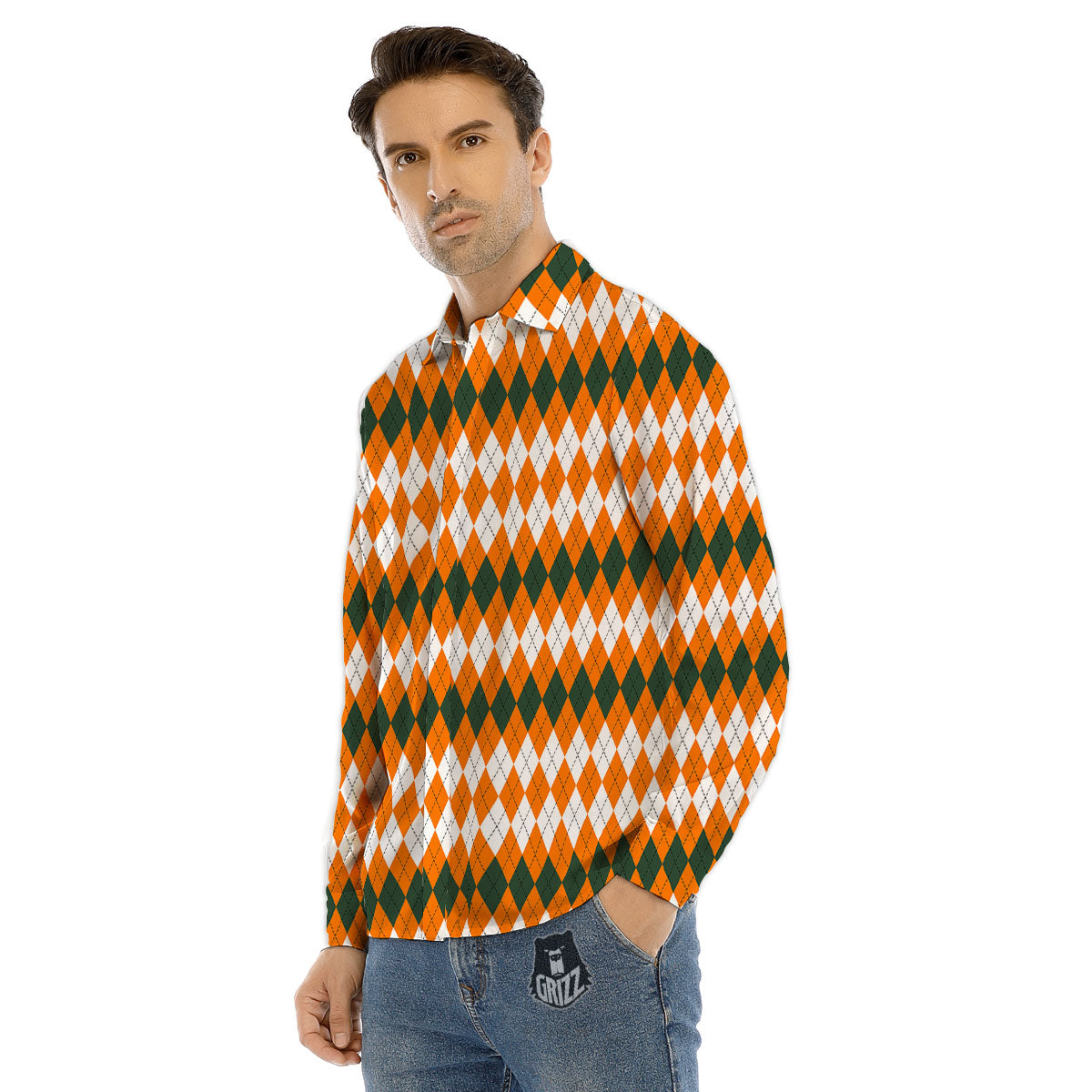 Themed Argyle Halloween Print Pattern Men's Dress Shirts-grizzshop