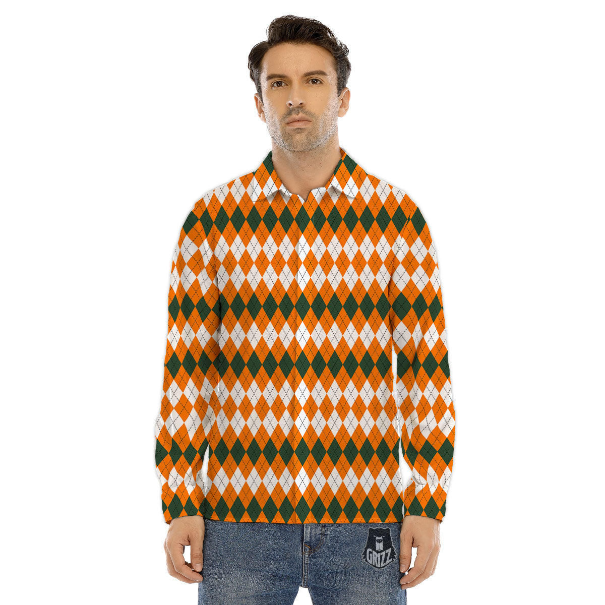 Themed Argyle Halloween Print Pattern Men's Dress Shirts-grizzshop