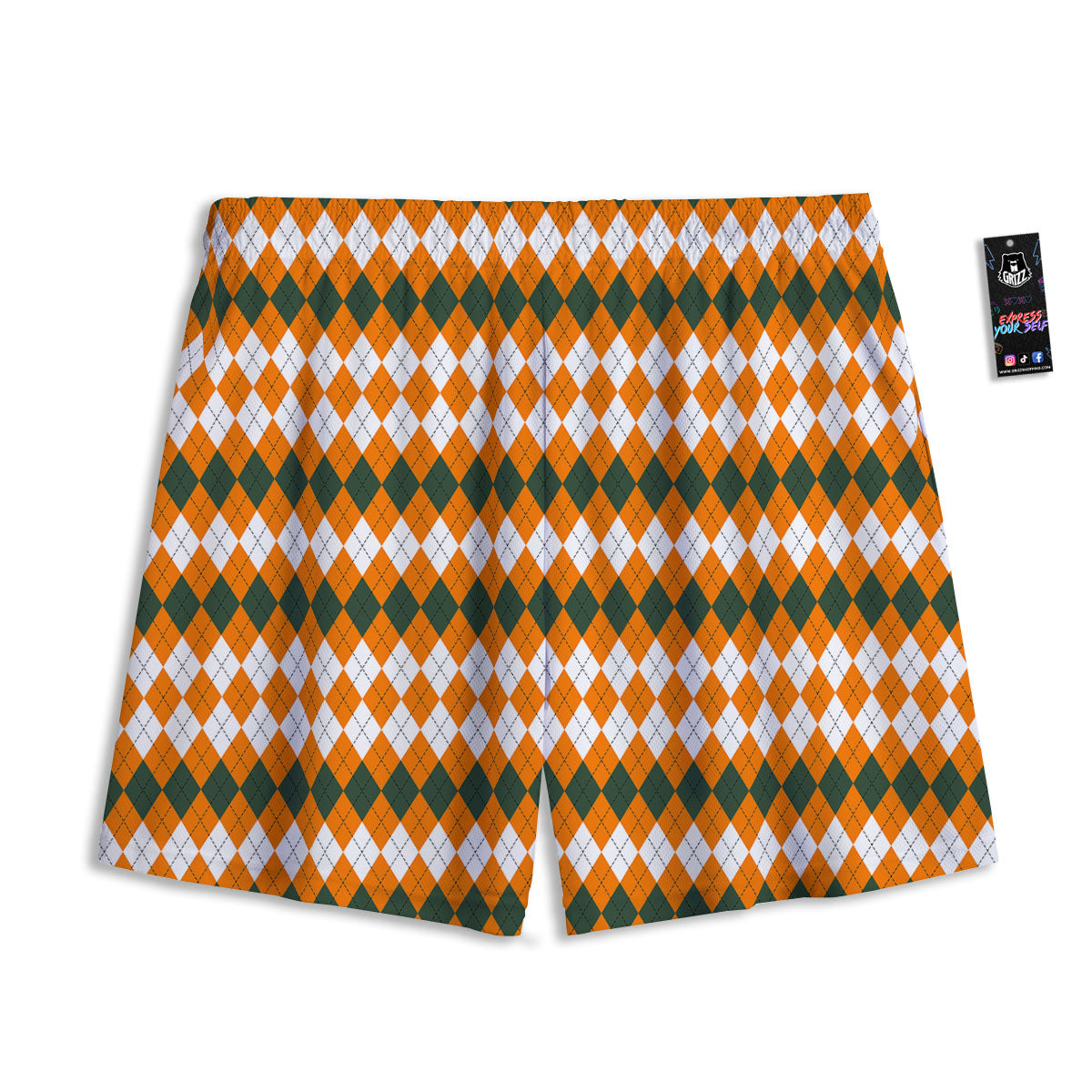Themed Argyle Halloween Print Pattern Mesh Shorts