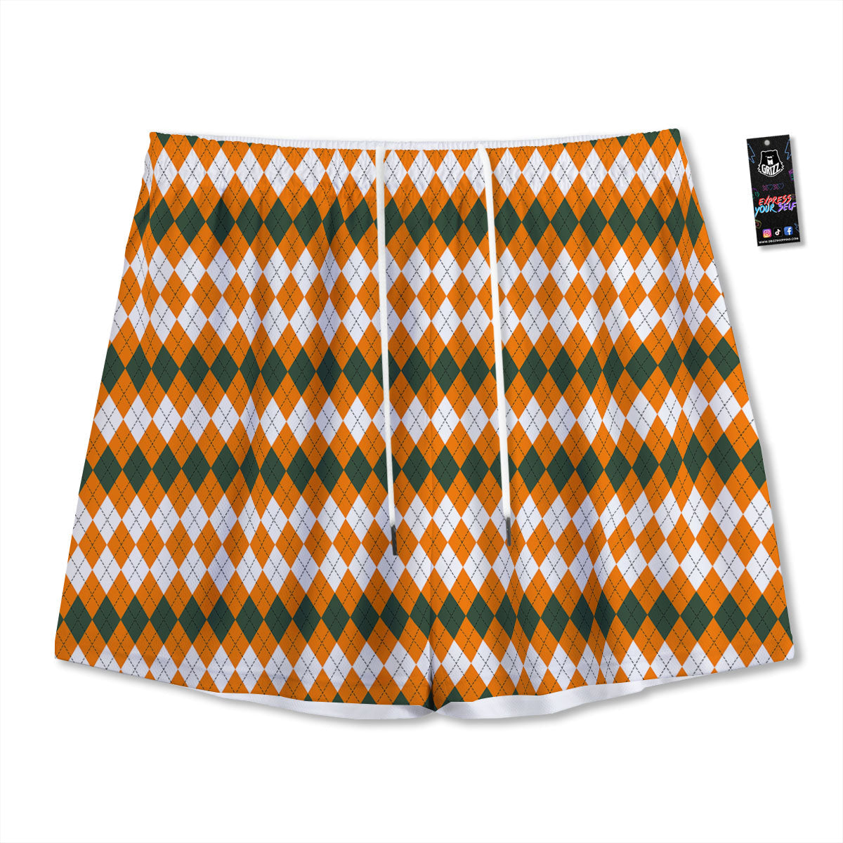 Themed Argyle Halloween Print Pattern Mesh Shorts