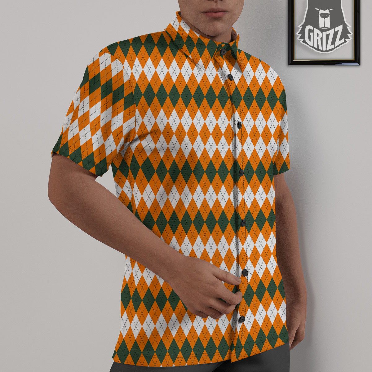 Themed Argyle Halloween Print Pattern Untucked Shirts-grizzshop