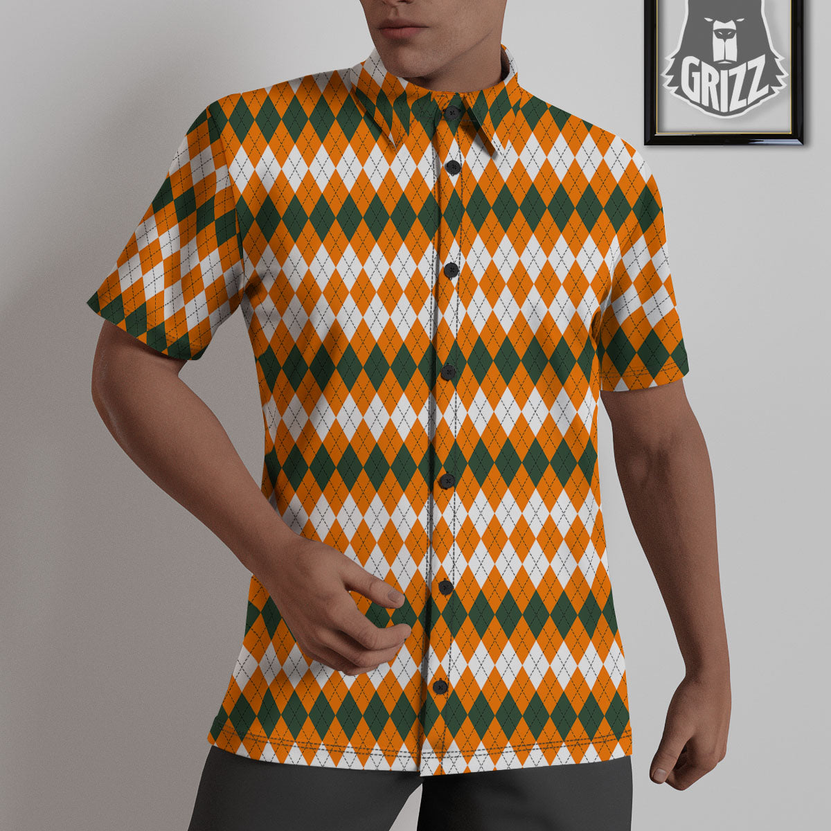 Themed Argyle Halloween Print Pattern Untucked Shirts-grizzshop