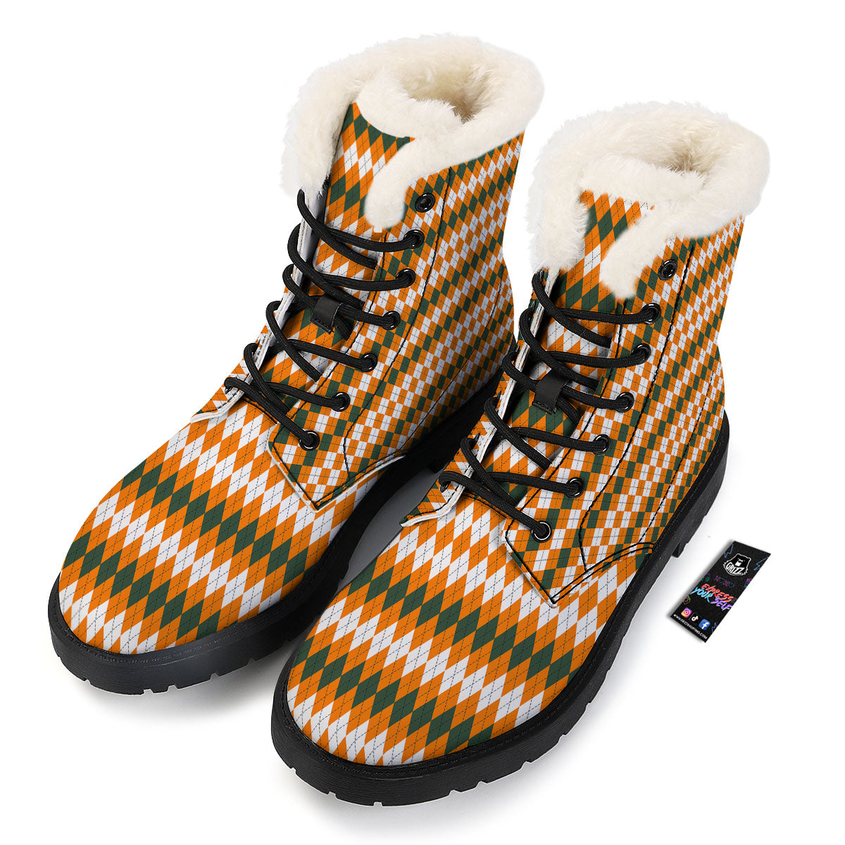 Themed Argyle Halloween Print Pattern Winter Boots-grizzshop