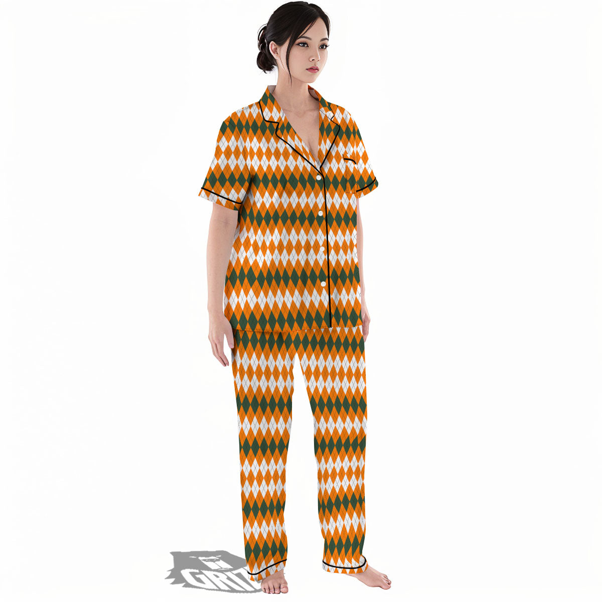 Themed Argyle Halloween Print Pattern Women's Pajamas Set-grizzshop