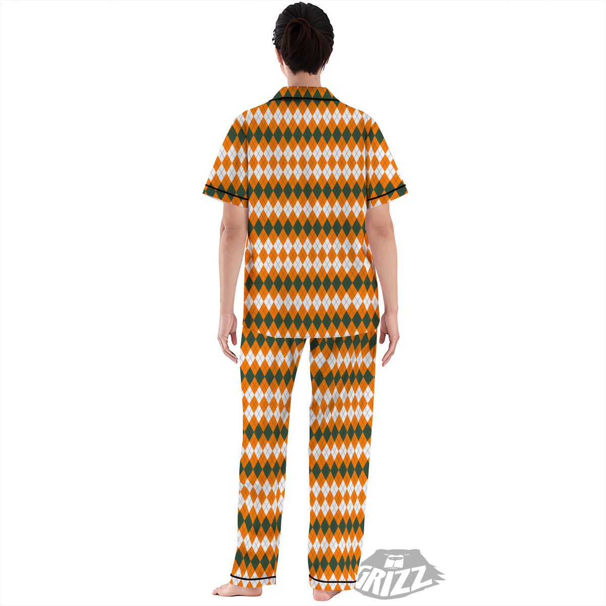Themed Argyle Halloween Print Pattern Women's Pajamas Set-grizzshop