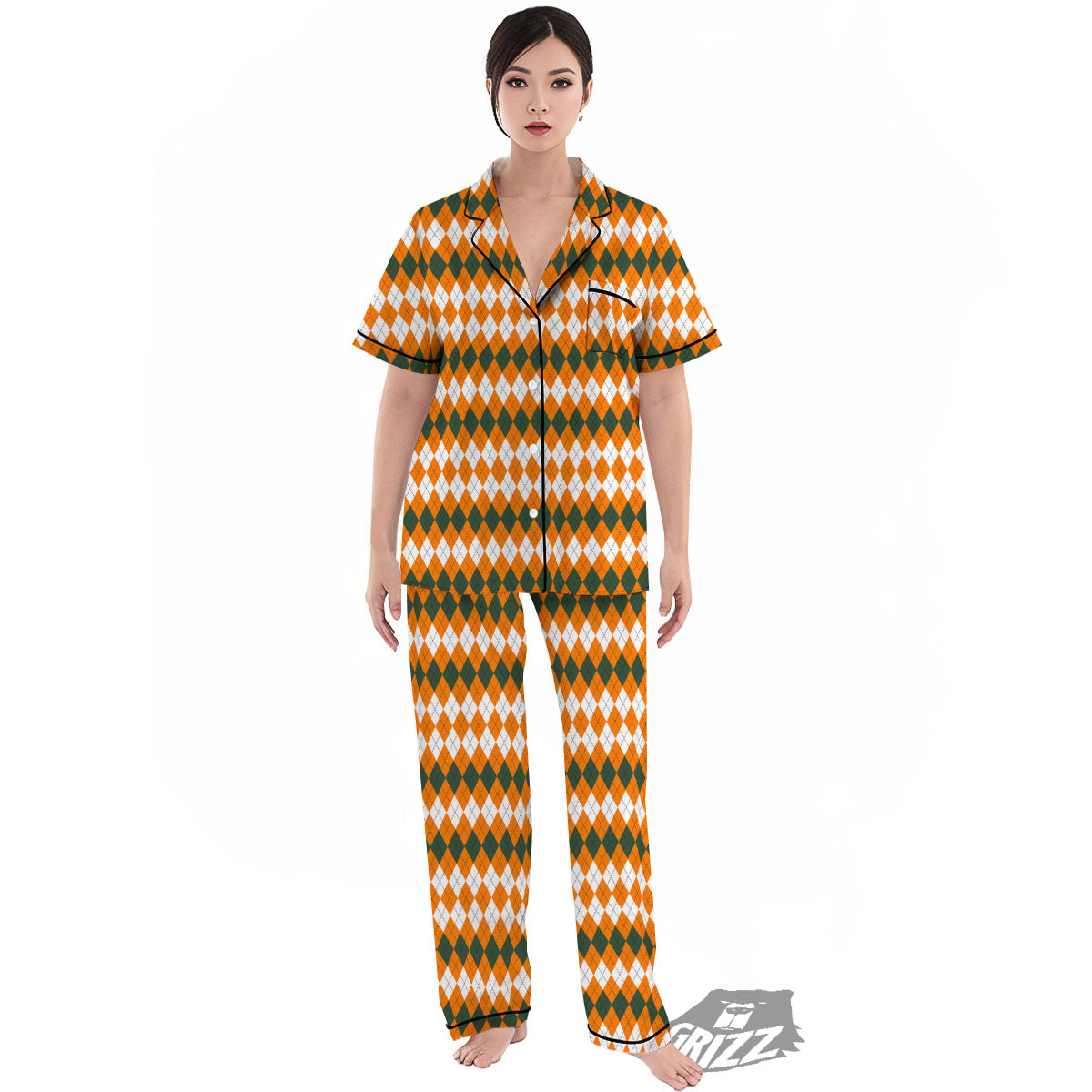 Themed Argyle Halloween Print Pattern Women's Pajamas Set-grizzshop