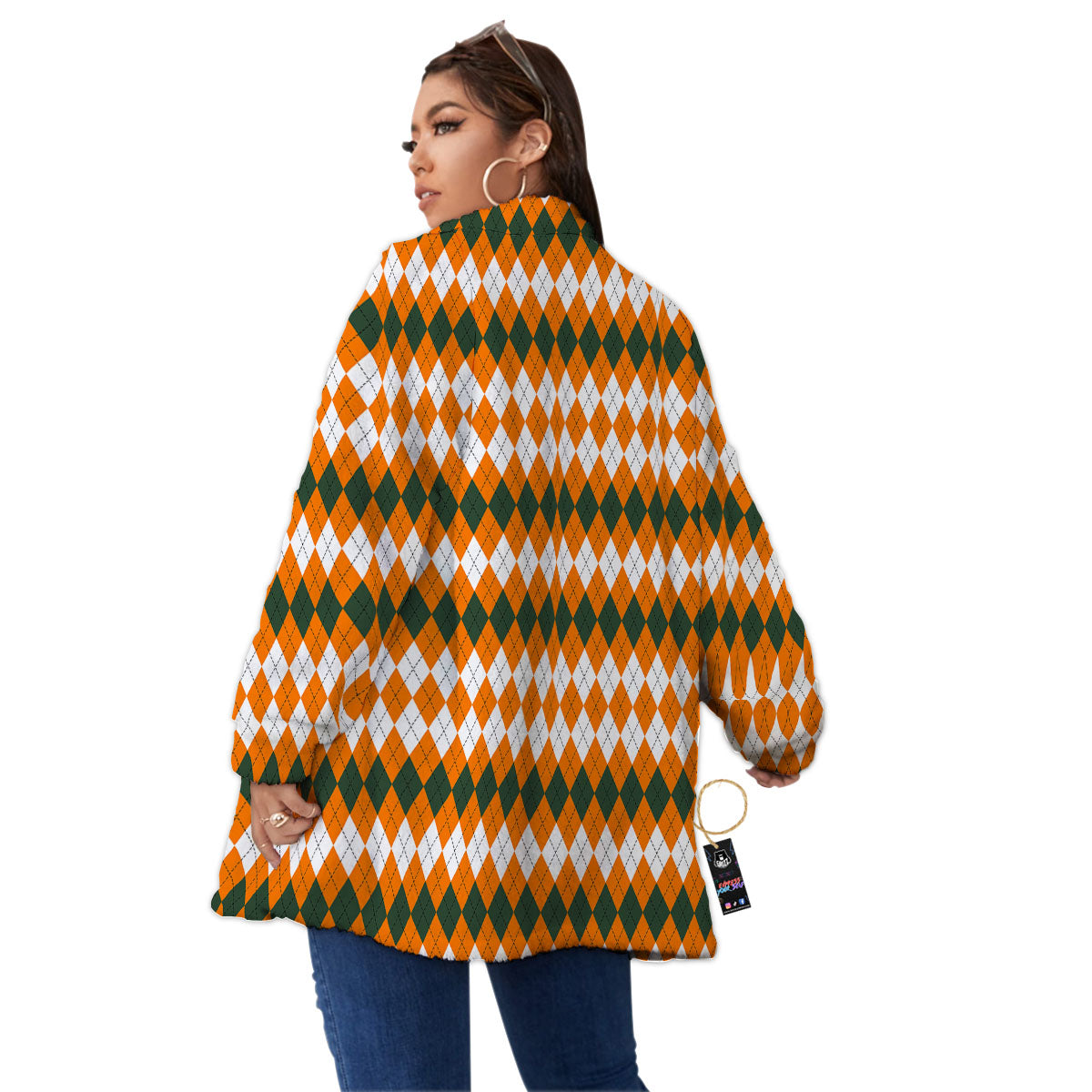 Themed Argyle Halloween Print Pattern Women's Sherpa Jacket-grizzshop
