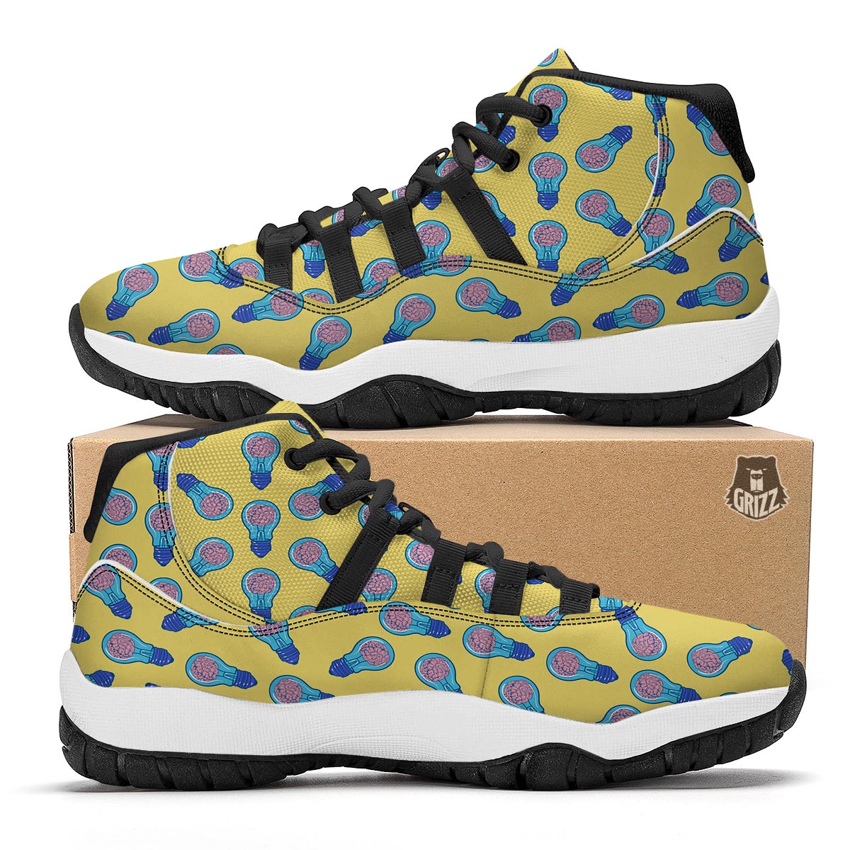 Thinking Brain Pattern Print Black Bball Shoes-grizzshop