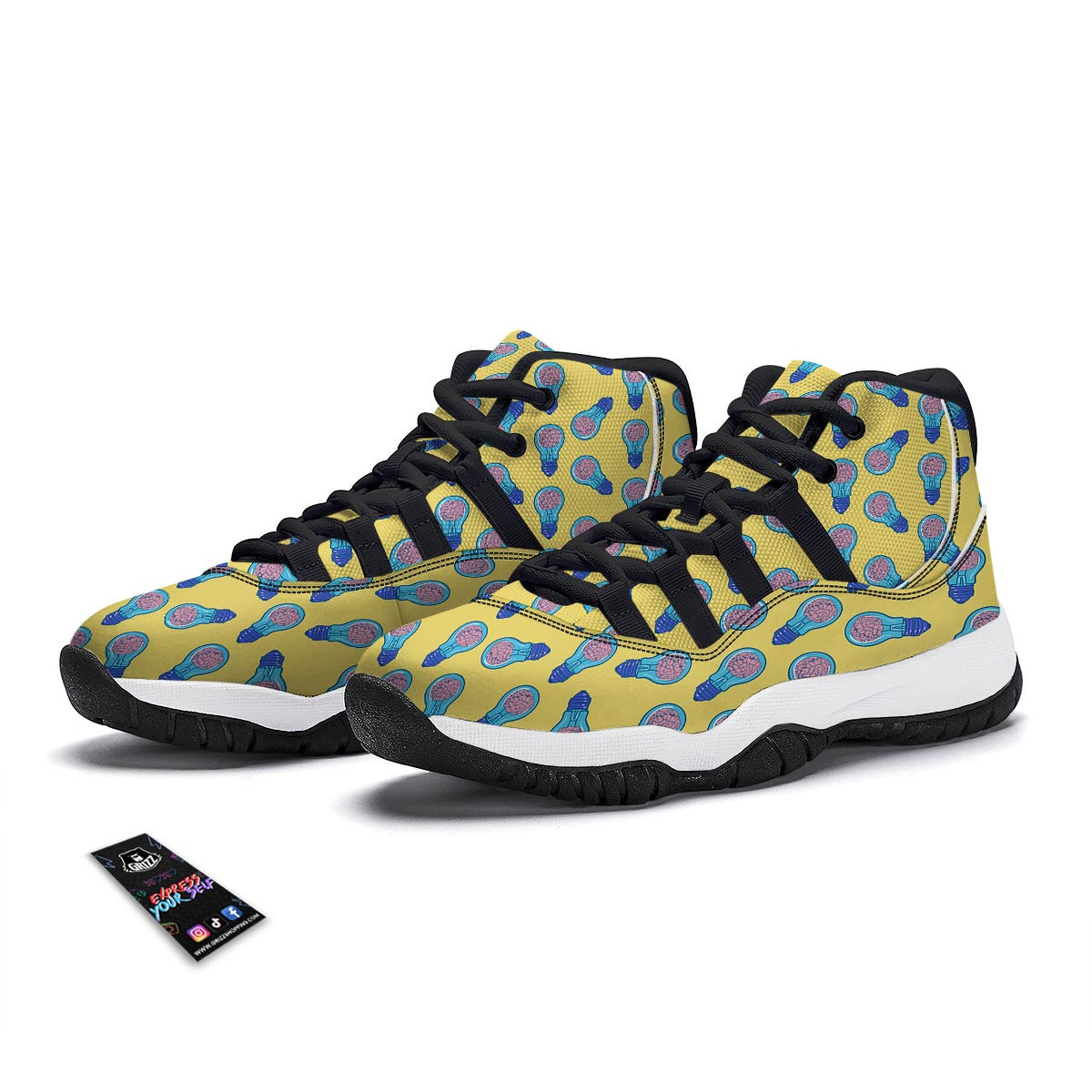 Thinking Brain Pattern Print Black Bball Shoes-grizzshop