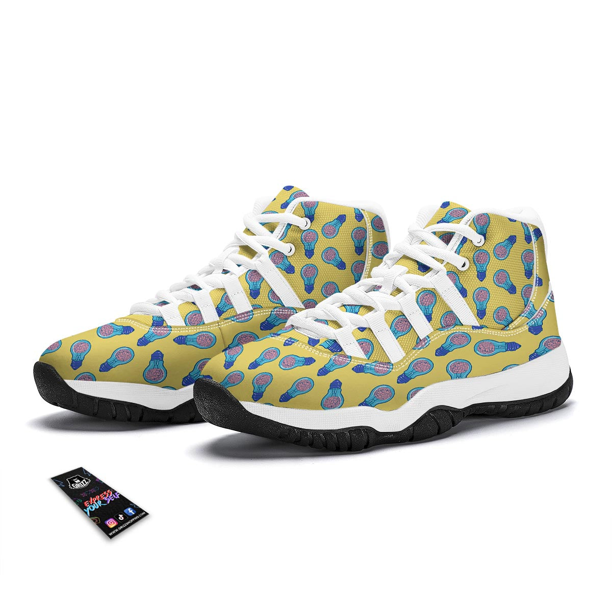 Thinking Brain Pattern Print White Bball Shoes-grizzshop